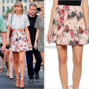 Haute Hippie Floral Painterly Pleated Mini Skirt
